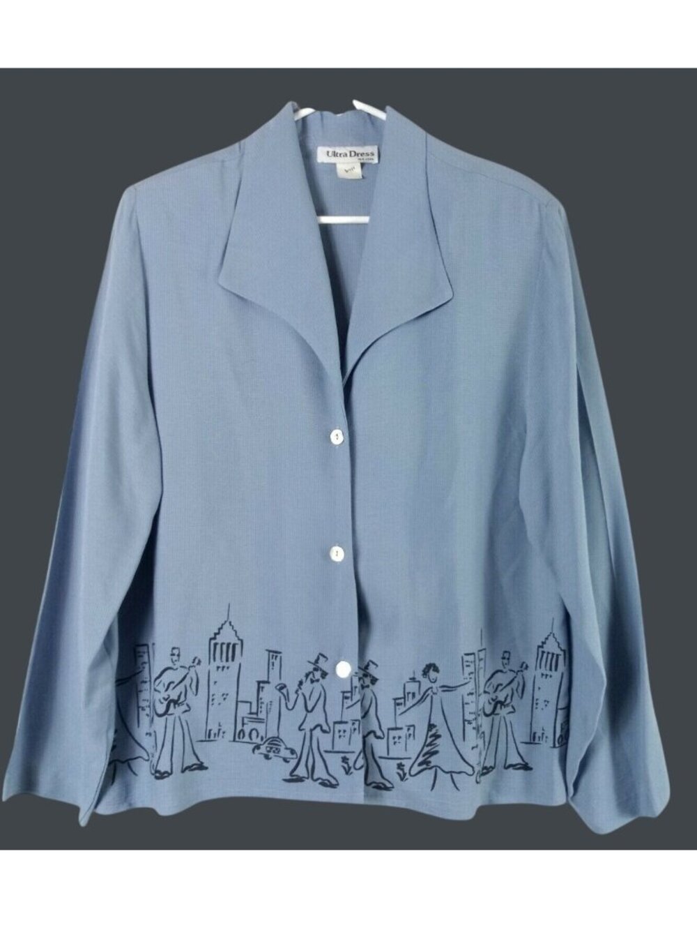 Ultra Dress New York Vintage Jazz Graphic Shirt Jacket Womens Large Travel Artsy